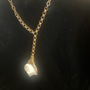 Amy Louise / Boho Couture antiqued Gold Chain Necklace with Gem Stone Pendant.